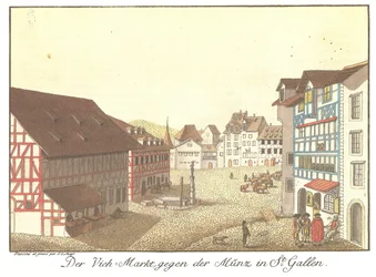 El Mercado de Ganado hacia la Casa de la Moneda en St. Gallen